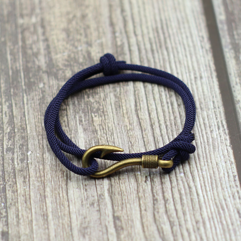 Vintage hameçon homme Bracelets accessoires mâle Double couche chanceux vin rouge Braslet tressé Bracelet réglable pour lui
