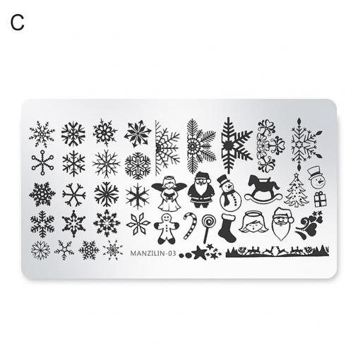 Nail Art Navidad copo de nieve Santa estampado de muñeco de nieve imagen estampado plantilla placa: C