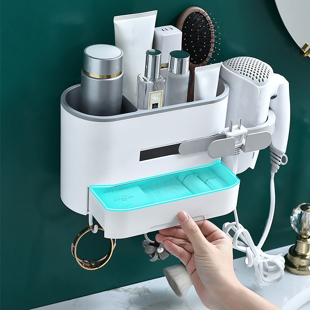 Multifunctional Wall-Mounted Hair Dryer Storage Rack Drawer Hair Dryer Rack Wall-Mounted Cosmetics Household Bathroom Decoration