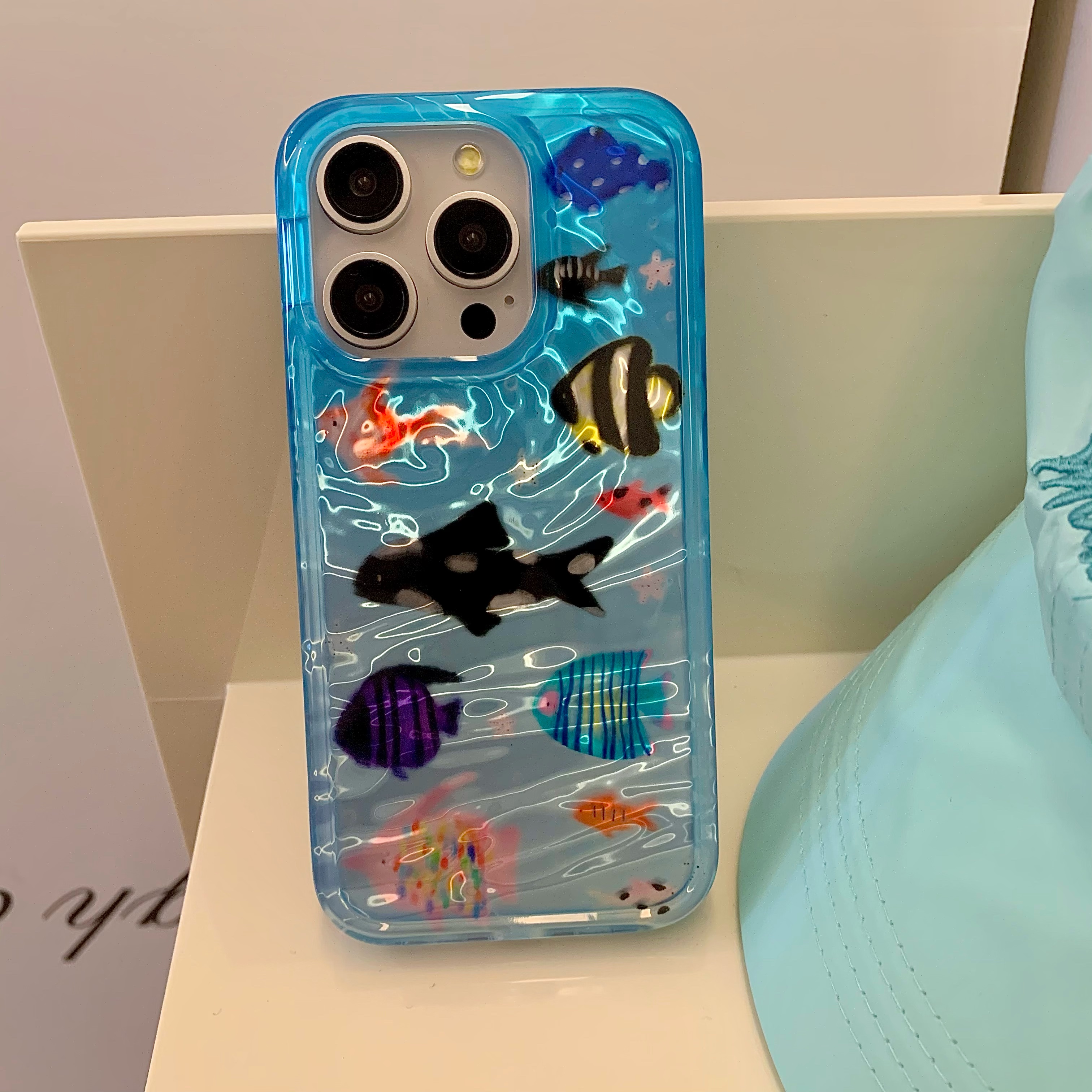 Coque coréenne Ins Ripple Texture Aquaria Lovely Fishes pour iPhone 16 15 14 13 11 Pro Max Plus, coque arrière pour 12 Pro Max