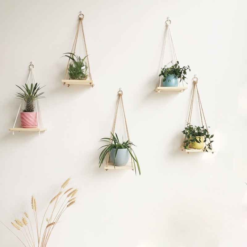 macrame plant hanger with wooden board pot tray flower pot hanging