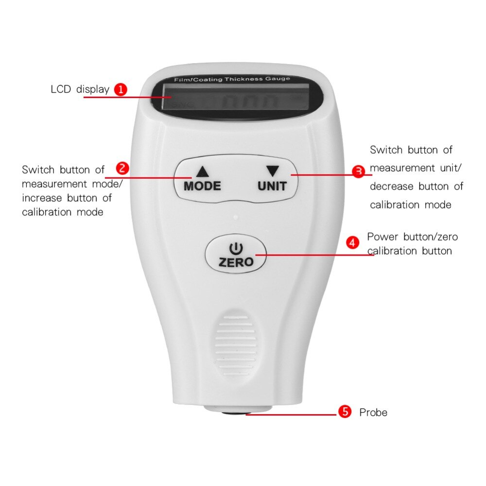 Portable Mini Paint Film/Coating Measure Thickness Gauge Digital Tester Operation temperature: 0c ~ +40c