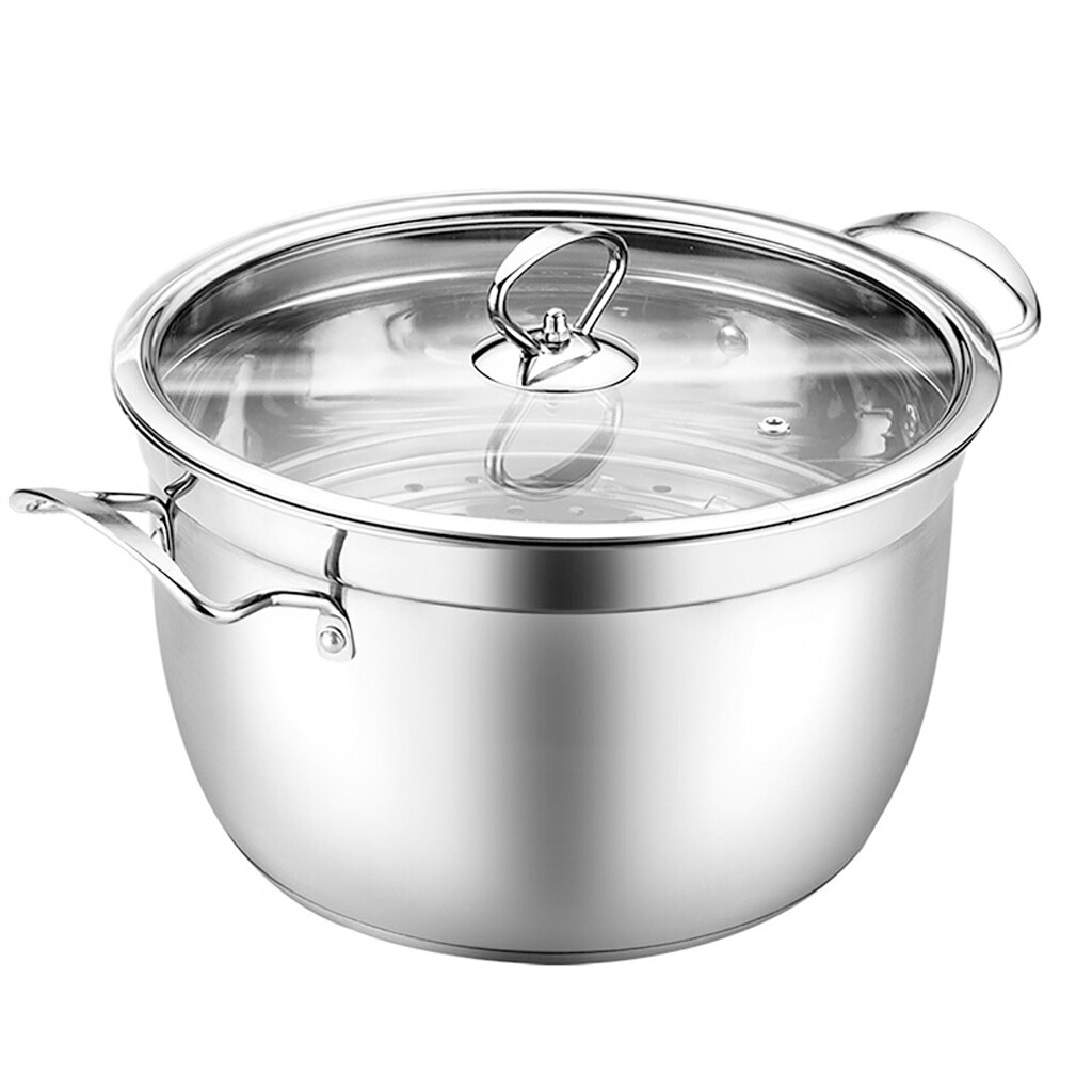 Multi Layer Durable Stainless Steel Cooking Pot Boiler 26cm with Glass Lid