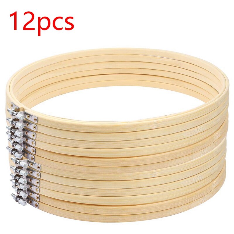 12 Pieces 12 Inch Embroidery Hoops Wooden Round Adjustable Bamboo Circle Cross Stitch Hoop Ring Bulk for Art Craft Handy Sewing