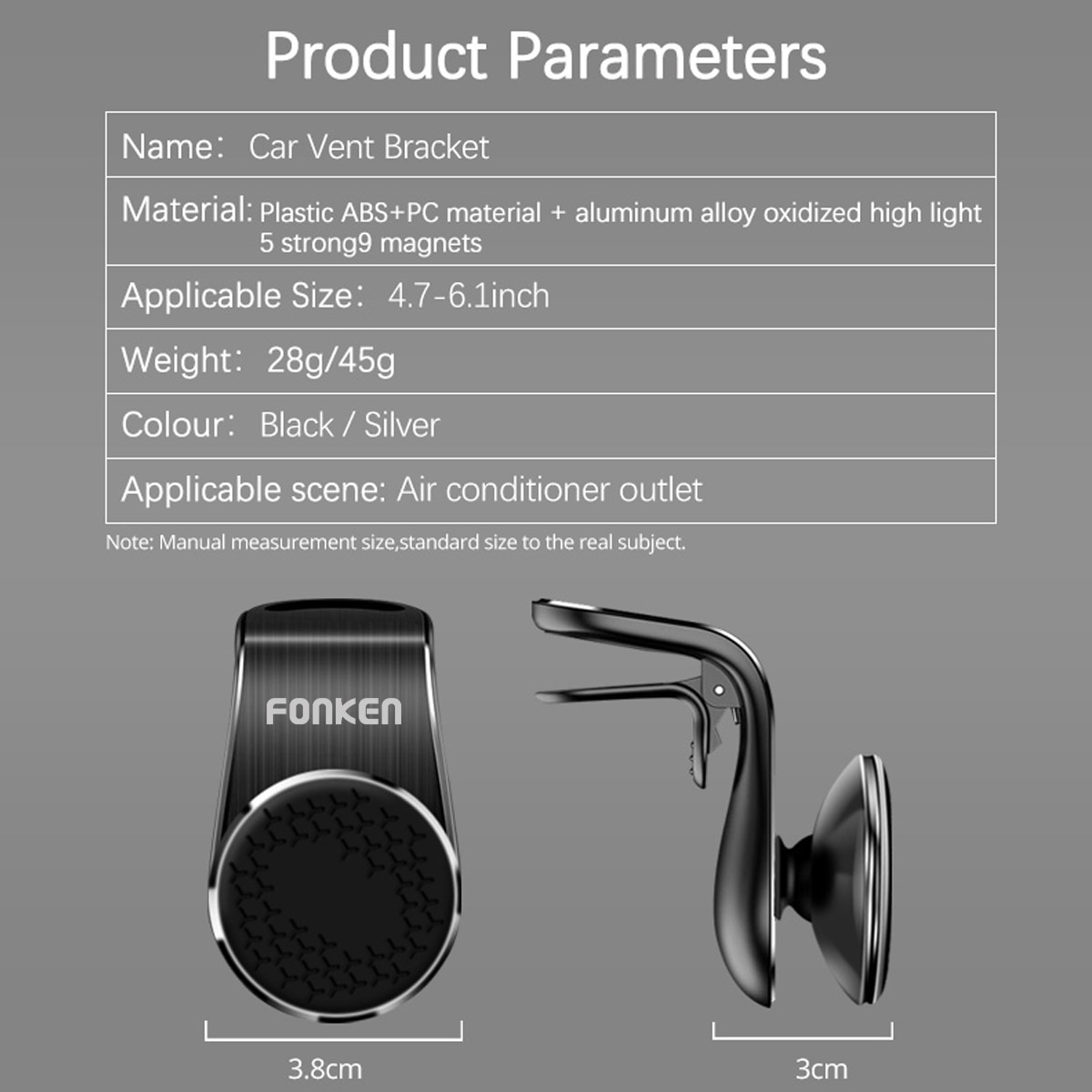 FONKEN Car Phone Holder Mobile Magnetic Car Holder Stand Car Air Vent Clip Mount Aluminum Alloy 360 Rotation Holder in Car