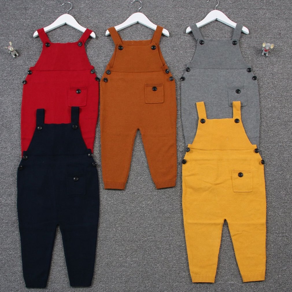 1-5Y Herfst Baby Kleding Unisex Baby Pocket Gebreide Rompertjes Overalls Jumpsuits Jongens Meisjes Snoep Kleur Harembroek Kinderkleding