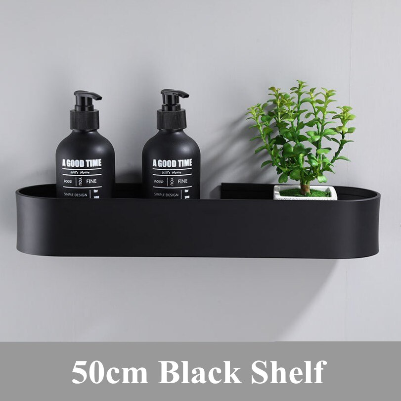 Plads aluminium sort badeværelse hylder køkken væg hylde bruser opbevaring rack håndklæde bar badeværelse tilbehør 30-50 cm længde: 50cm sorte