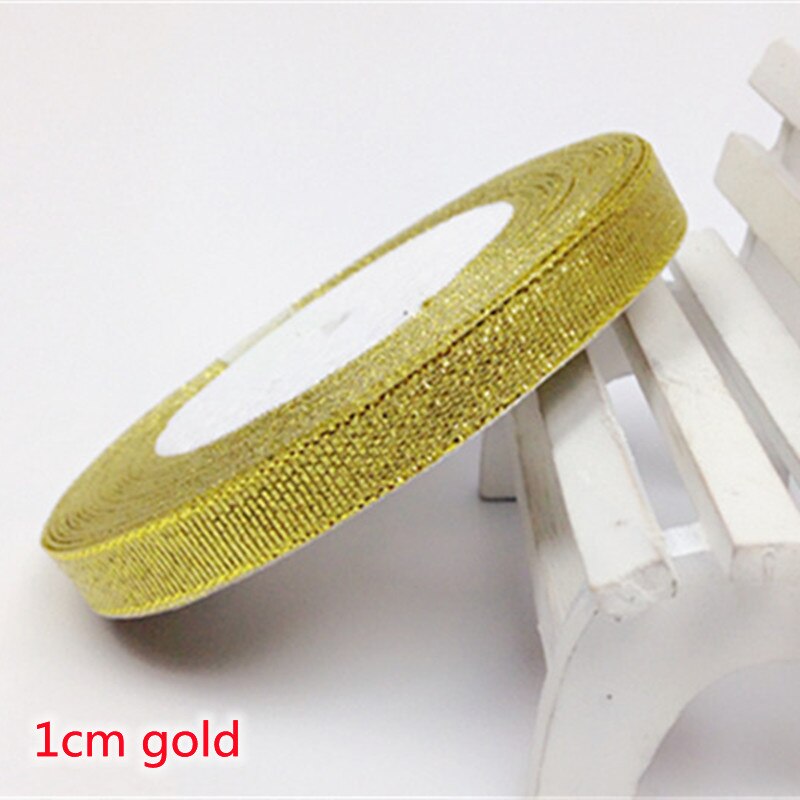 25 Yards 6-50Mm Zilver Goud Zijde Satijn Organza Lint Bruiloft Decoratie Cake Diy Kerst Handwerk Accessoires tapes: 1mm Gold