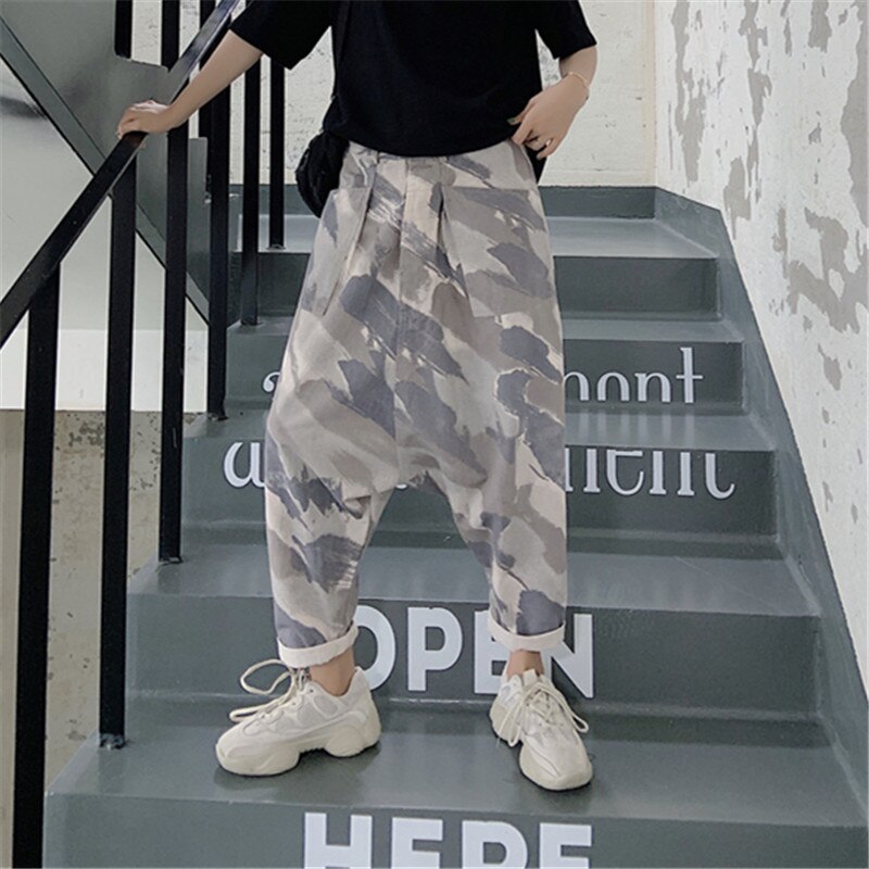 Zomer Mannen Camouflage Low Crotch Joggingbroek Hip Hop Mannelijke Baggy Harembroek Losse Joggers Onregelmatige Kruis Broek Mannen X9142