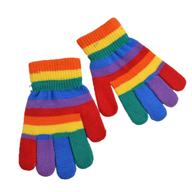 neue freundlicher Winter Gestrickte Volle Halbe Finger Handschuhe Regenbogen Bunte Gestreifte Fäustlinge: B