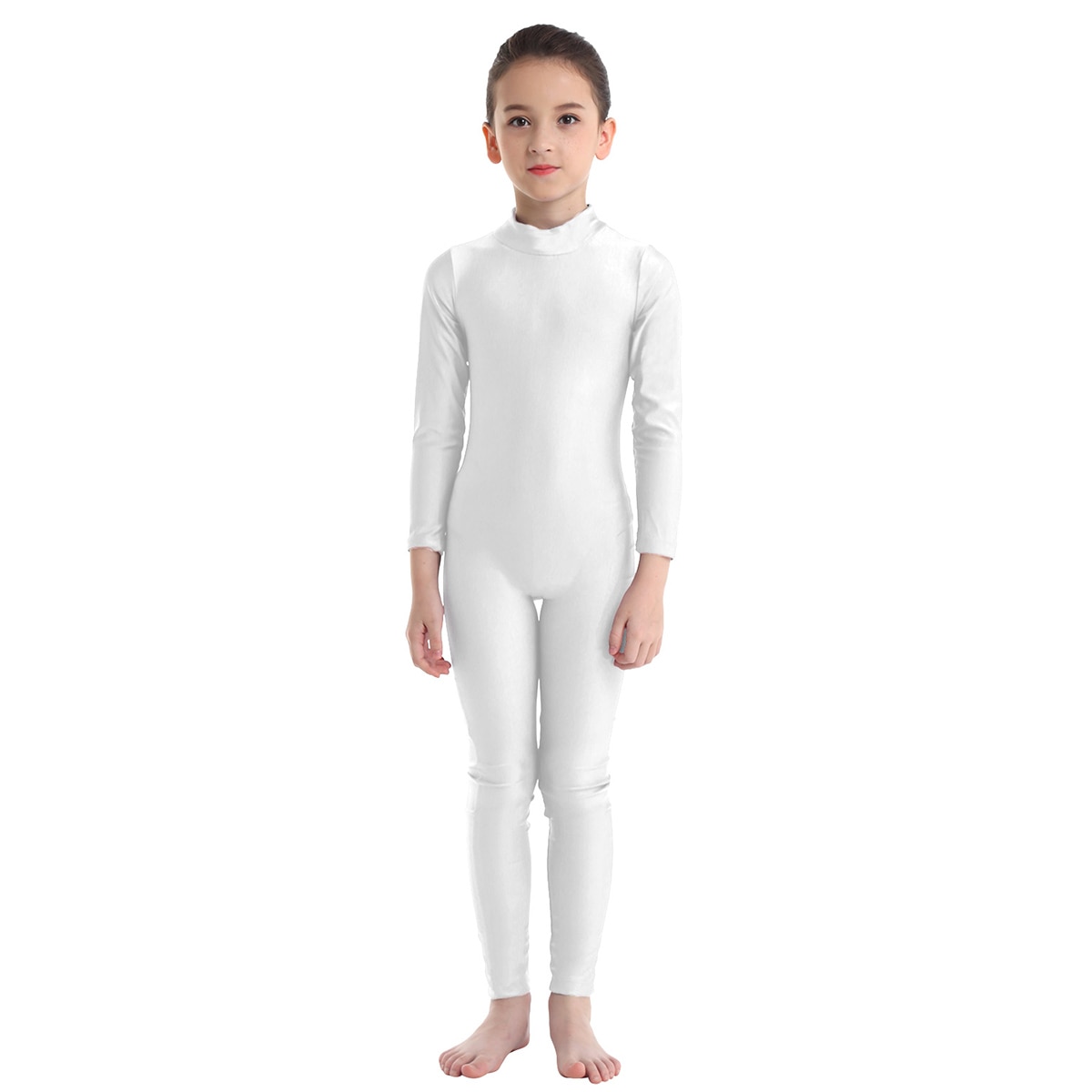 Kids Girls Long Sleeve Zippered Ballet Dance Gymnastics Unitard Catsuit Stirrup Nylon Lycra Show Stage Wear Leotard Bodysuit