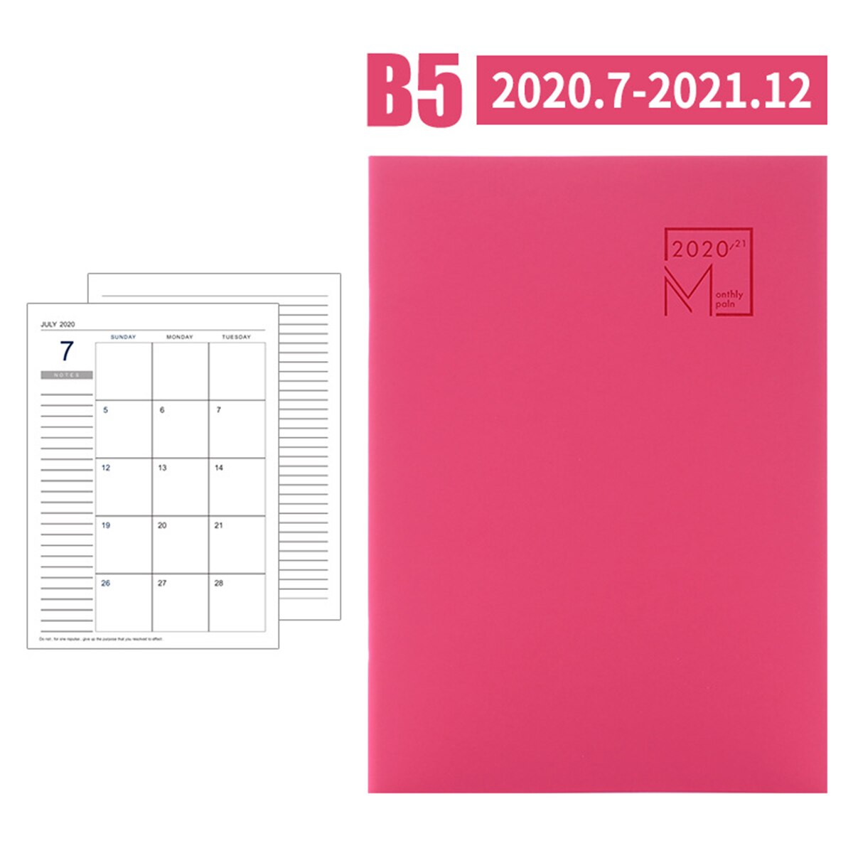 B5 Self-Filling Monthly Planner Notebook Notepad Teacher Lesson Schedule Business Office Record Notebook 24 Sheets for 18 Months: Rose Red