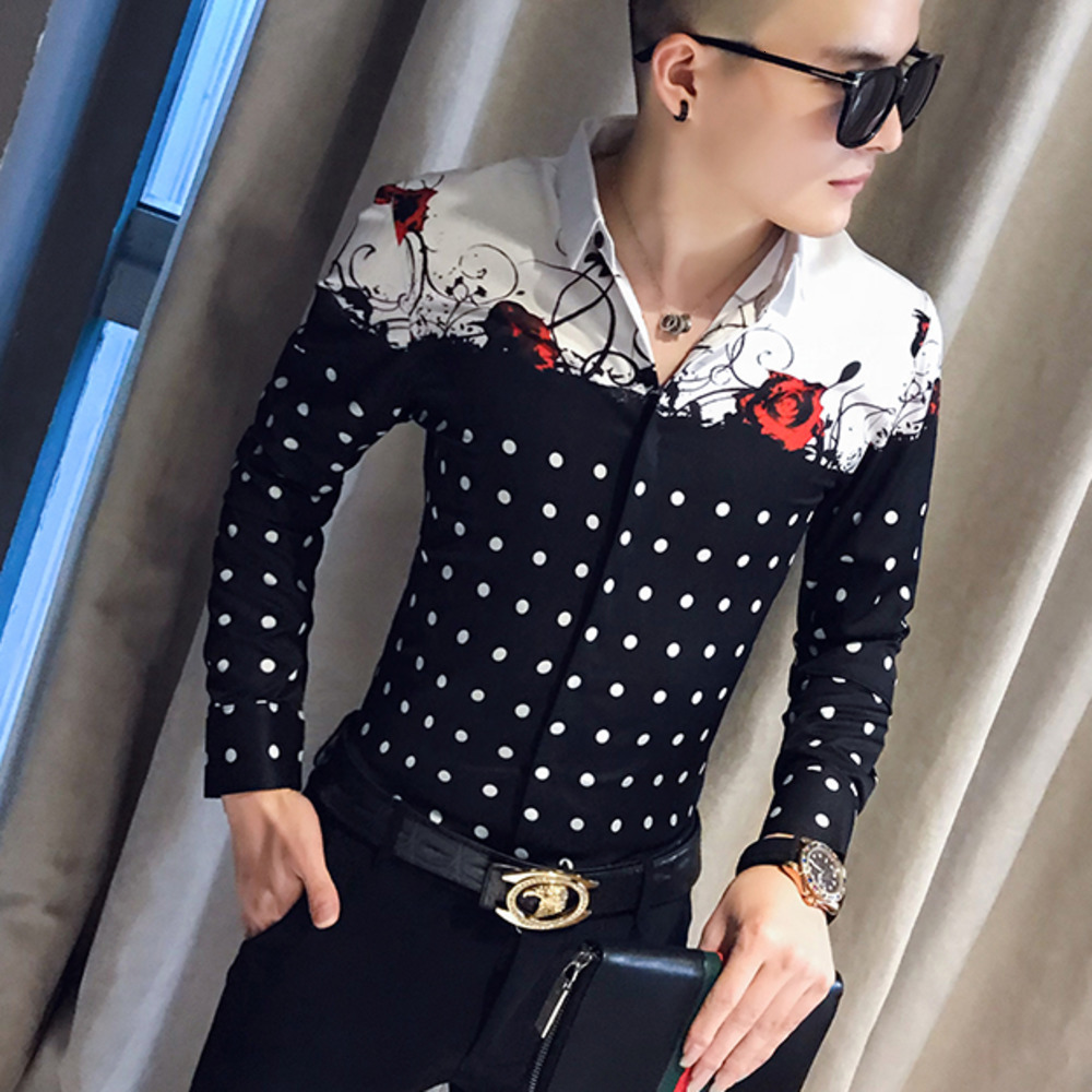 Prickiga blommönster skjortor herrklänning kläder herrskjortor casual slim fit streetwear social skjorta camisa masculina