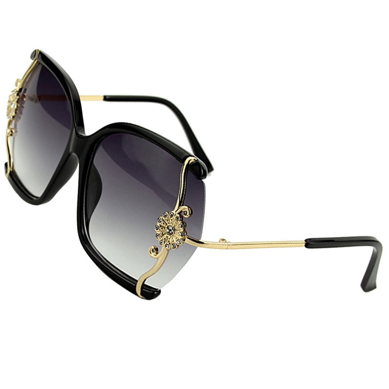 Luksus mærke solbriller til kvinder med fine blonder og rhinsten dekoration semi-rimless stel solbriller kvinder