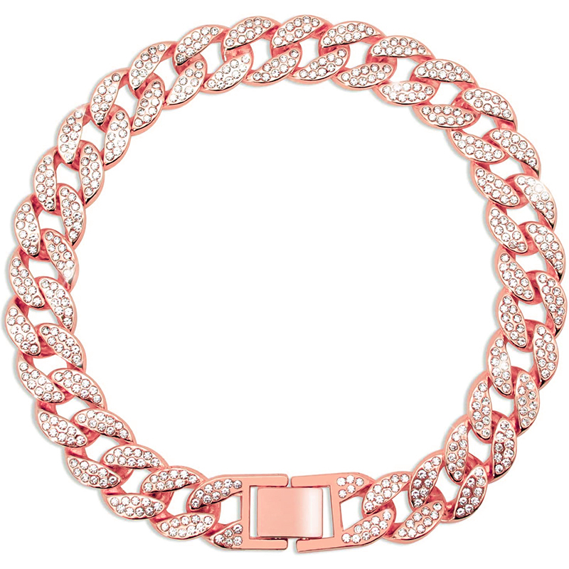 Roze Diamant Cubaanse Kraag 15MM Huisdier Cubaanse Kraag Sieraden Accessoires voor Honden Katten Gouden Hond Ketting Wandelen Metalen Ketting Kraag: M / Roze
