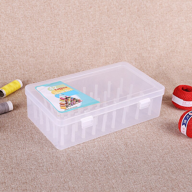 Caja de almacenamiento vacía para carretes de hilo de coser, organizador de almacenamiento de alambre de aguja transparente, estuche de almacenamiento de carretes de hilo, 42 Unidades: BX210001-1
