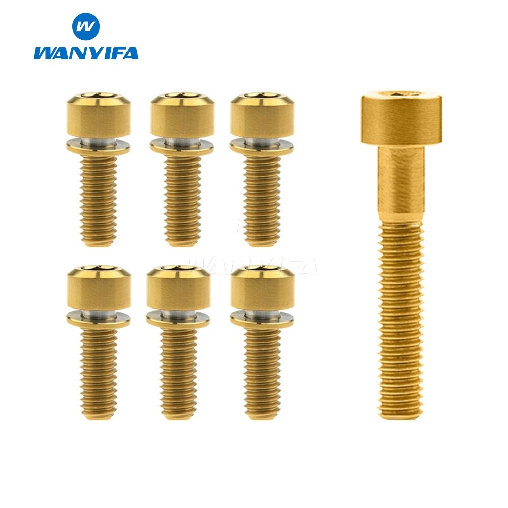 Wanyifa 6Pcs M6x16 18 20 25mm Titanium Bolt with Washers + 1Pcs M6x35mm Column Head Ti Titanium Screws Bolts: M6x18mm Gold