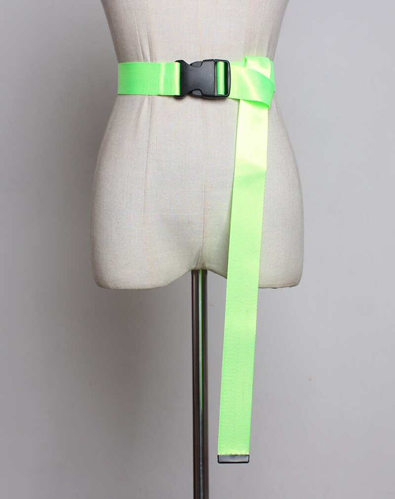 Sort lærred bælte til kvinder afslappet kvindelig taljebælter med plastik spænde harajuku ensfarvet lange bælter ceinture femme: Fluorescerende grøn