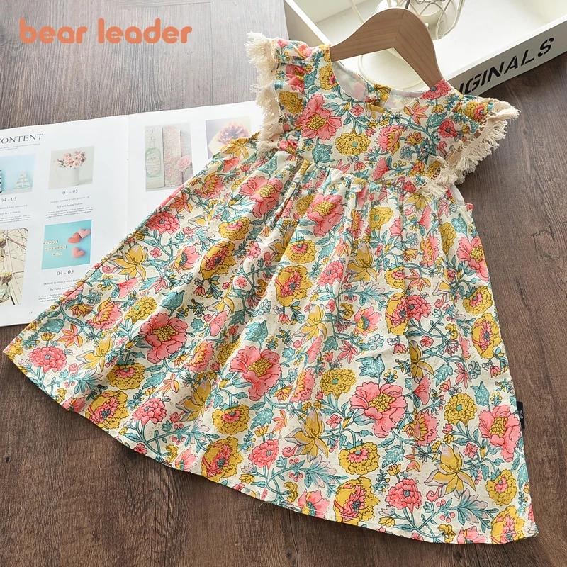 Bear Leader Meisjes Bloemen Jurken 2023 Mode Zoete Kinderen Bloemen Kostuums Kinderen Mouwloze Vestidos Peuter Baby Kleding