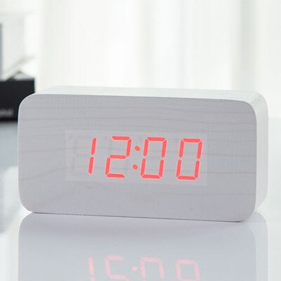 JINSUN Alarm Clocks Wood Bamboo LED Thermometer Digital Voice Table Clock Big Numbers Digital Clock KSW103: white-red