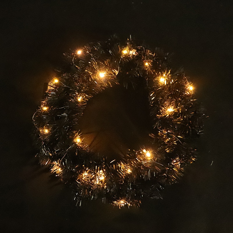 30cm Black Christmas Garlands Christms Tree Hanging Xmas Wreath Led Light Christmas Pendant Merry Christmas Decor For Home