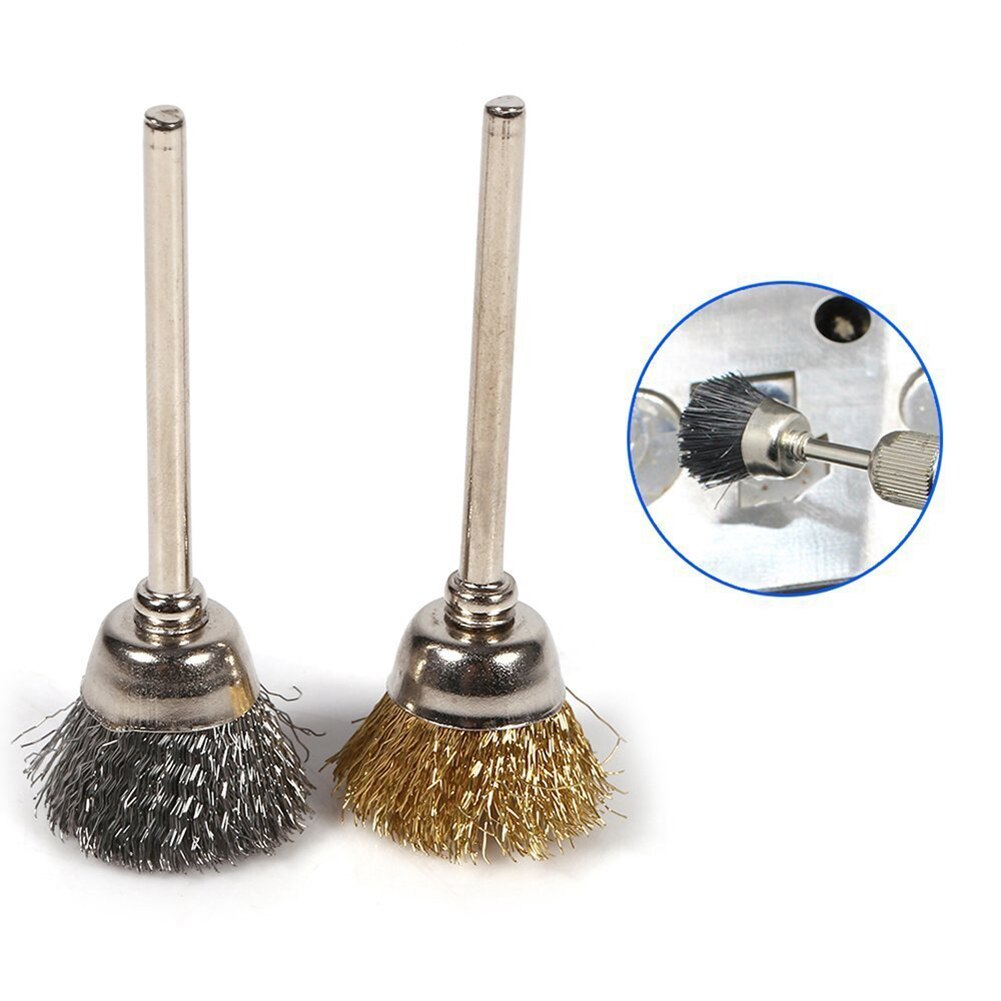 44 stk mini stålbørste hjul kop messing stål stål børste sæt 1/8 tommer  (3mm)  skaft til power dremel roterende værktøj polering buff