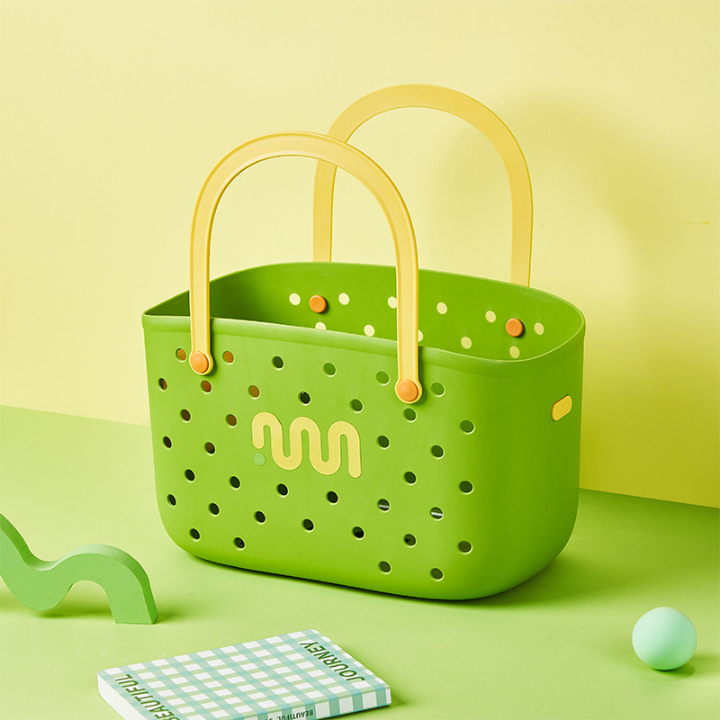 Handheld badmand Uitneembare boodschappenmand Badkamer Huishoudelijke artikelen Opbergmand Badhuis Speelgoed Snack Plastic Organizer: green