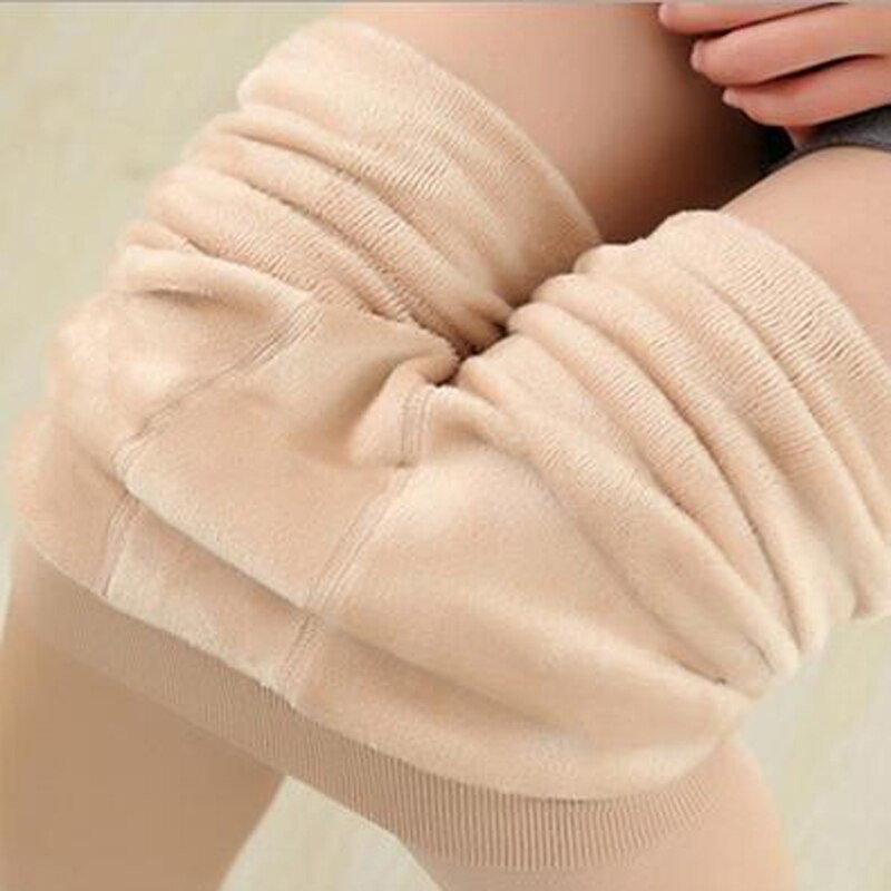 8 Colors Womens Tights Winter Warm Fleece Lined Pantys High Waist Female Thermal Stretchy Slim Skinny Tights Solid Colors: skin