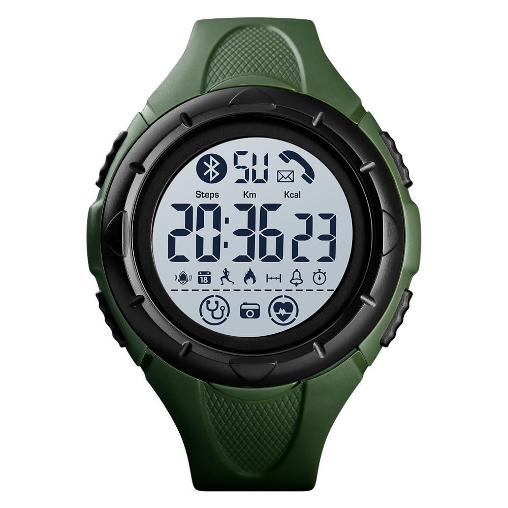Skmei Waterdicht Heren Horloges Casual Led Digitale Outdoor Sport Horloge Mannen Multifunctionele Bluetooth Horloges: Army green - white