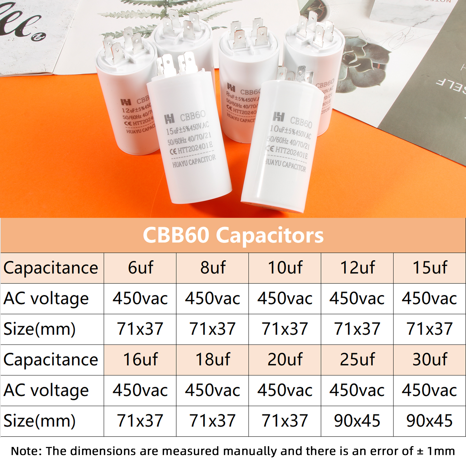 CBB60 Kondensator 450VAC Doppeleinsatz 50/60hz Elektrischer Ersatz-Startlaufkondensator für Luftkompressor-Wasserpumpenmotor