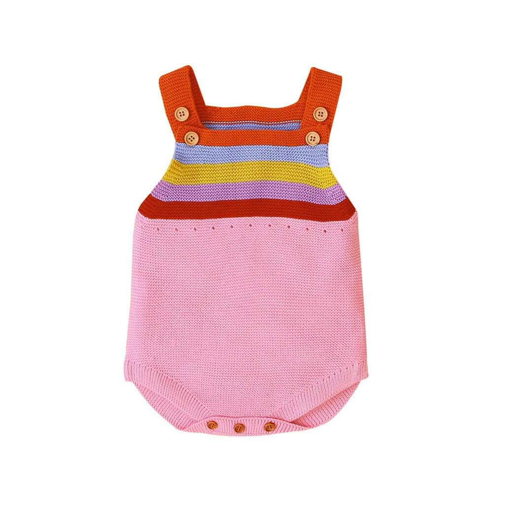 Moda neonato neonato ragazzo inverno caldo arcobaleno striscia pagliaccetto tuta completi senza maniche abbigliamento bambino Ropa de bebé: Pink  / 18-24M