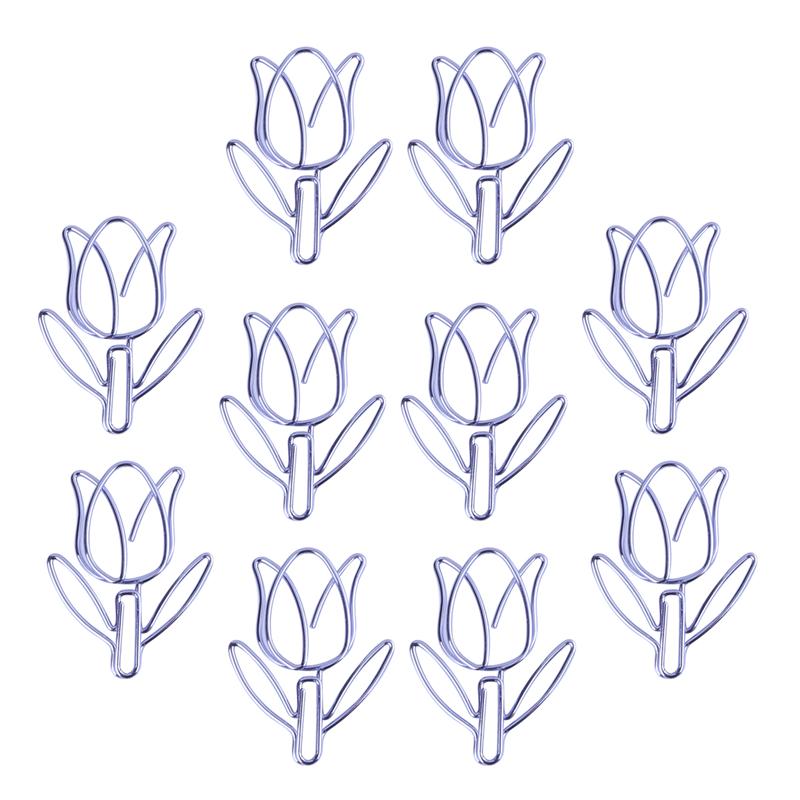 12pcs Cartoon Paper Clips Purple Tulip Shape Paper Clips Paper Pins Bookmark Clamps Paper Clamps (Purple)