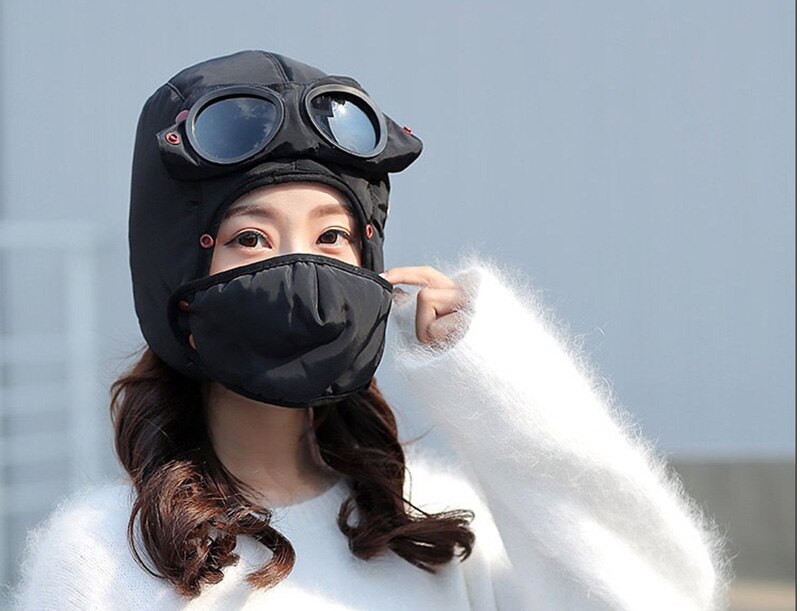 Varm hat kvinder vinter skihue udendørs ridebriller hat forældre-barn vindtæt ørebeskyttelsescykelhat plus fløjl tykkere: 03