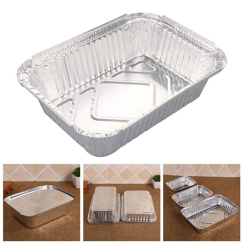 Caja de papel de aluminio desechable para asar, bandeja Rectangular para hornear Pan, molde para pasteles, utensilios de cocina para exteriores, 10 Uds.
