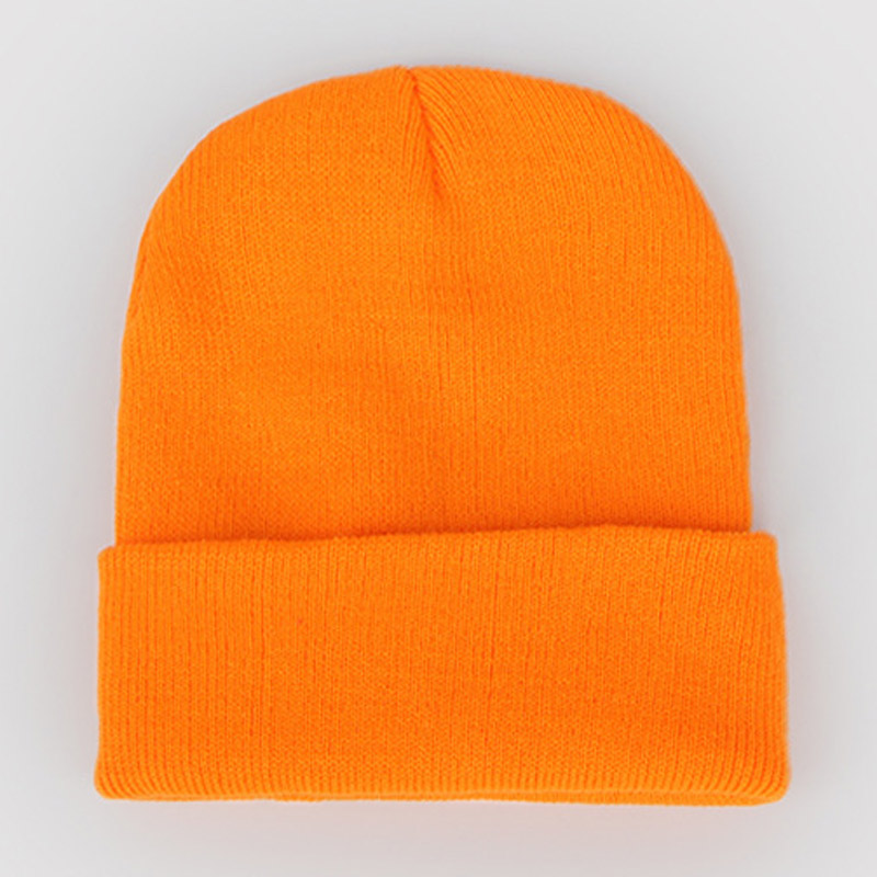 Dam enfärgade vintermössor varma stickade mössor för kvinnor män mjuk manschett skullies neongrön orange gul grå lila beige: Orange