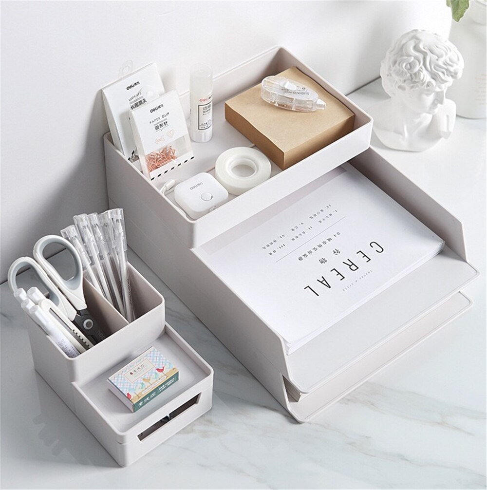 4 Layers Table Storage Organizer Box A4 Big Document Case Paper Desk Organizer Stationery Pen Book Holder for Home Desktop