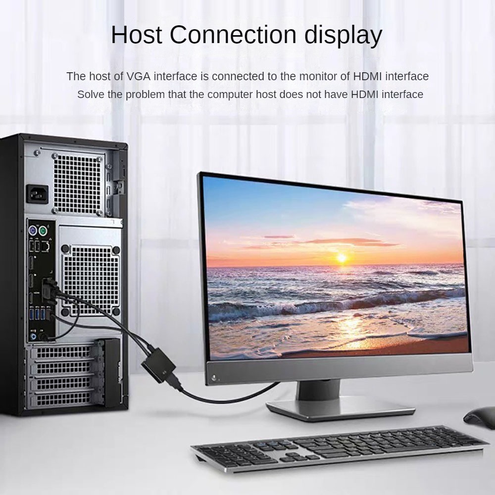Câble convertisseur VGA vers HDMI Full HD 1080P, avec sortie Audio 3.5mm, adaptateur compatible HDMI pour PC portable vers projecteur HDTV