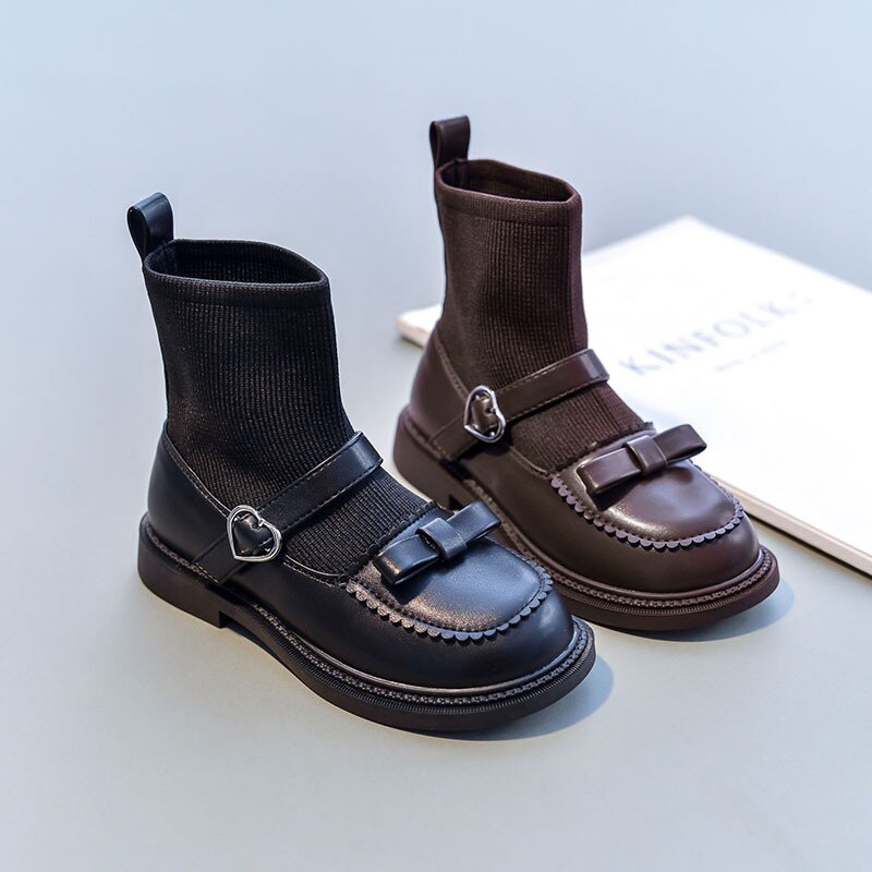 Mädchen süße schmetterlingsknoten-sockenstiefel prinzessin Baby herbst pu leder flache kinderschuhe 03a