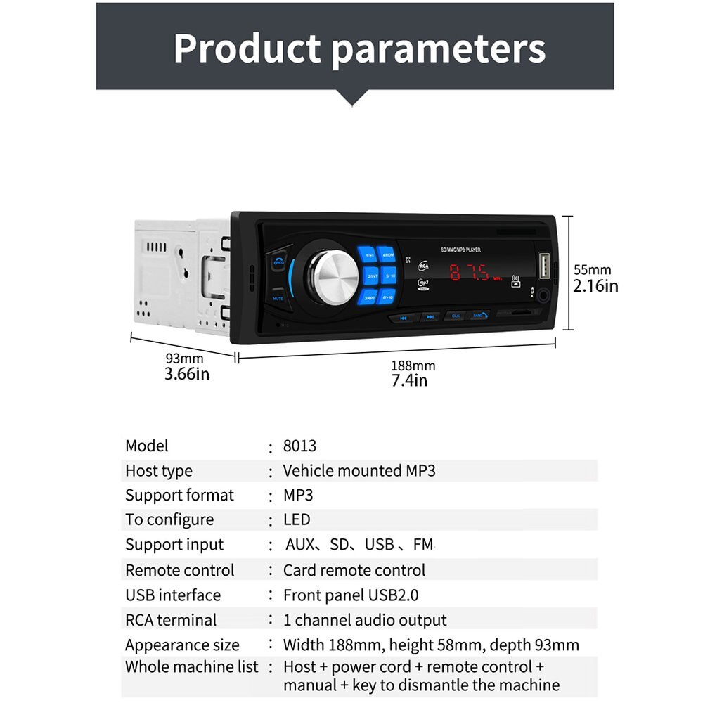 Car Radio 12V Car Stereo Radio U Disk FM Aux-IN Input Receiver SD USB In-dash car MP3 Multimedia Player