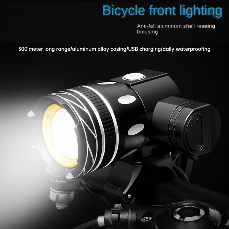 Juego de luces LED para bicicleta, faro recargable por USB, linterna frontal con zoom, resistente al agua, 1000 lúmenes