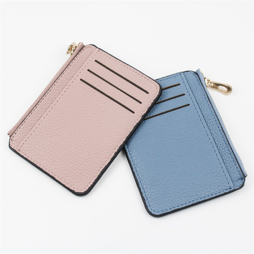 1pcs Slim Women Card Holder Pu Leather Unisex Zipper Business Card Case Men Credit Mini Cards Holder Wallet