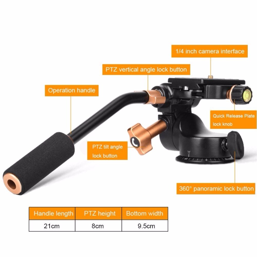 QZSD-Q08S 3-Way Fluid Head Video Statief Bal Koppen Met Quick Release Plaat Rocker Arm Voor Dslr Camera Statief monopod