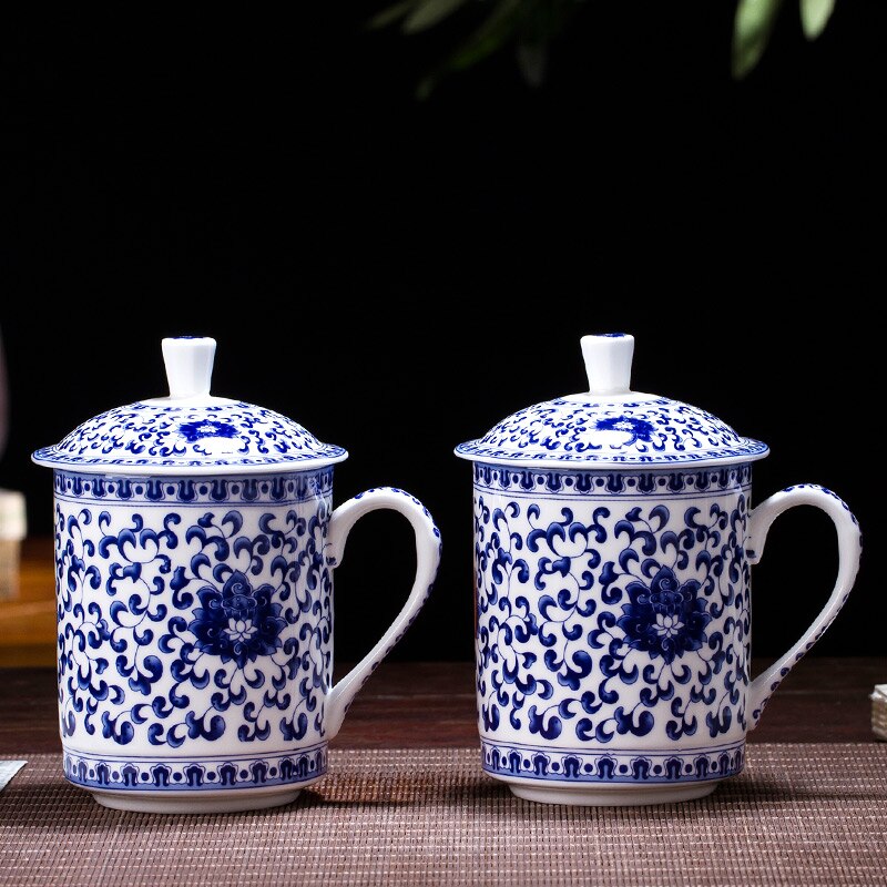 400ml jingdezhen keramiske tekopper med låg blå og hvid porcelæn drage mønster vand kop kinesisk kung fu te sæt mester krus