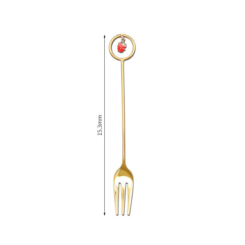 Stainless Steel Spoons Fork Mini Royal Style Metal Gold Carved Coffee Snacks Fruit Prikkers Dessert Fork Kitchen Tool Teaspoon: Strawberry fork