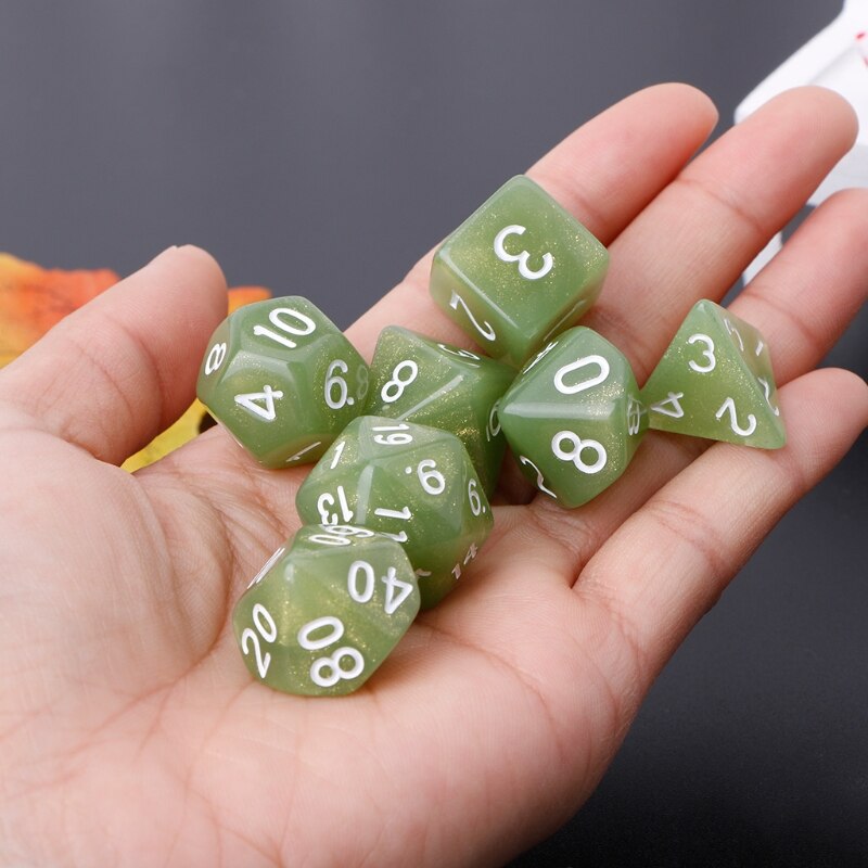 7 stk flimrende polyedriske terninger til dragon pathfinder  d20 d12 2 xd 10 d8 d6 d4