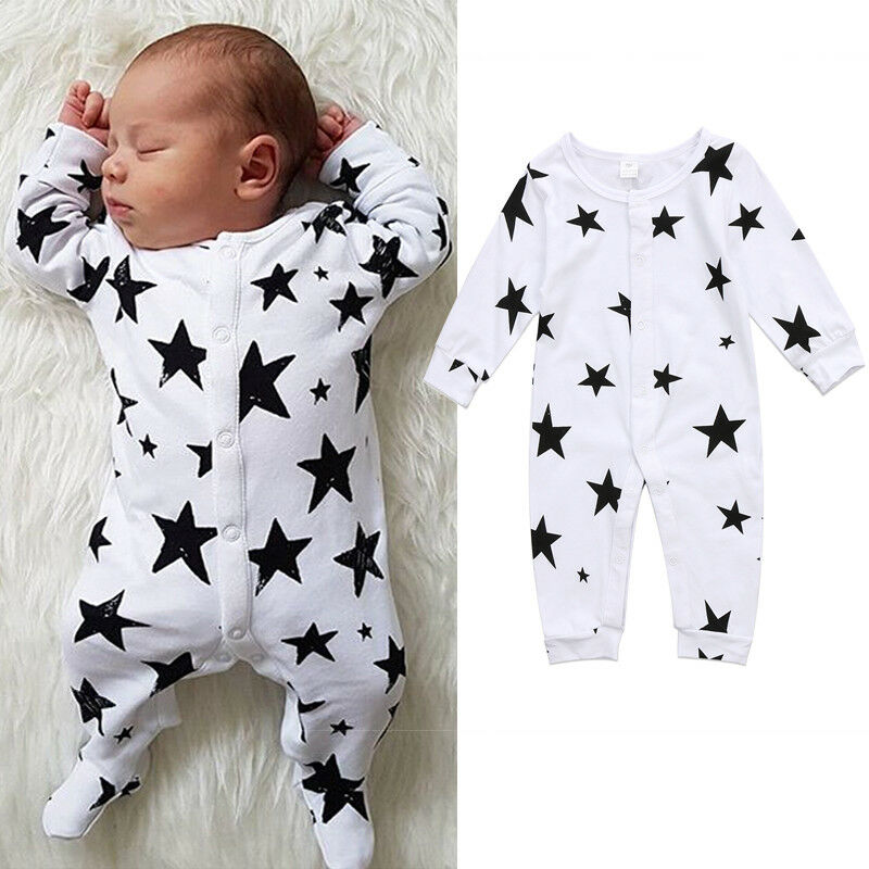 CANIS Autumn Newborn Baby Boy Girls Star Long Sleeve O Neck Button Lovely Romper Jumpsuit Outfit Clothes