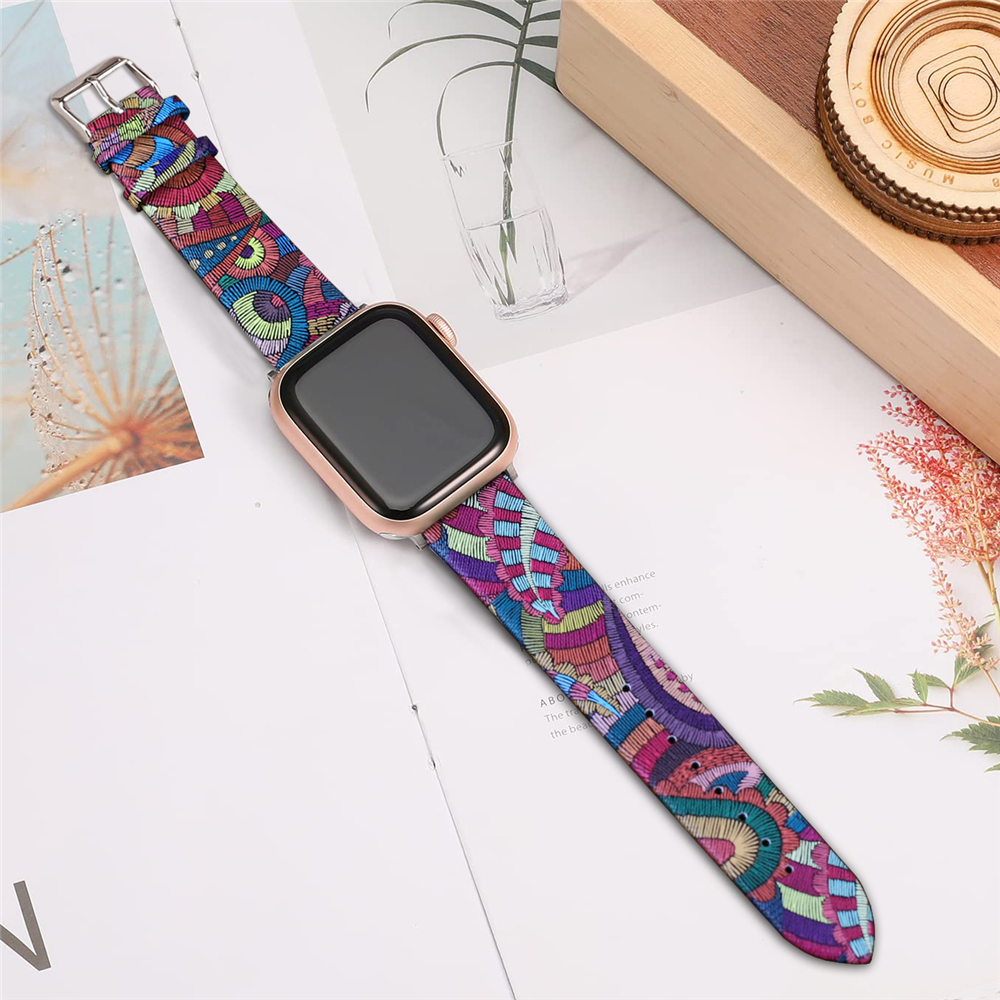 Kleurrijke PU lederen band voor Apple Watch Band 44mm 45mm 42mm 49mm 41mm 40mm 38mm Mannen Vrouwen Band voor Iwatch 9 8 7 6 5 Se Ultra