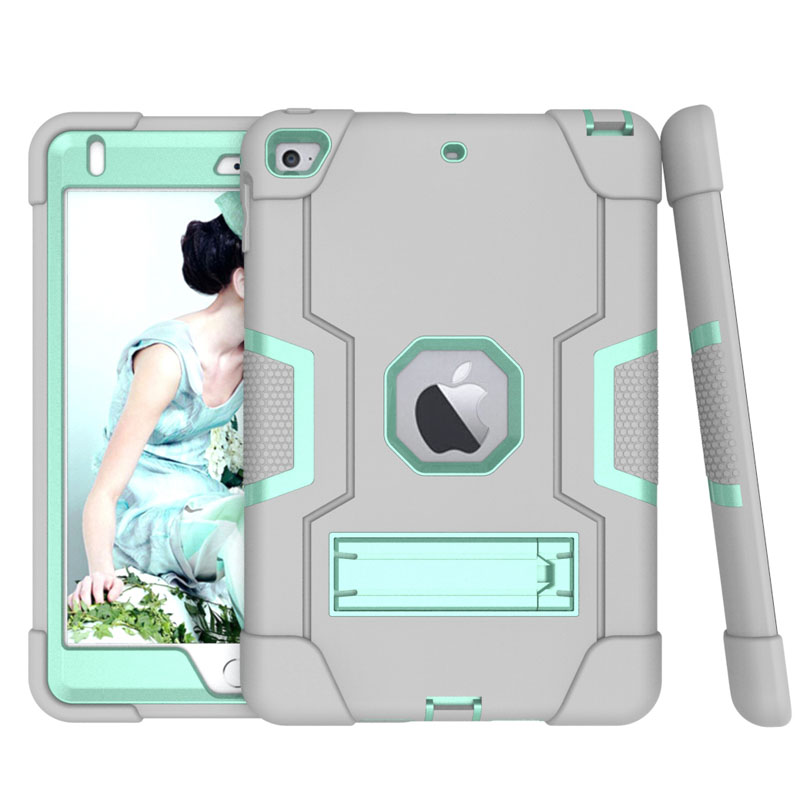 Armor Case Voor Ipad 4 3 2 9.7 Heavy Duty Silicone Tpu + Pc Hard Stand Shock Proof + screen Protector IP71: GRIJS