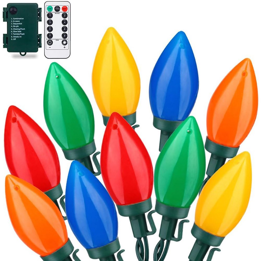 Battery C7 Bulbs Christmas String Lights Remote Control LED Strawberry Garland Fairy Lights Outdoor Lighting Xmas Tree Decor: changeable