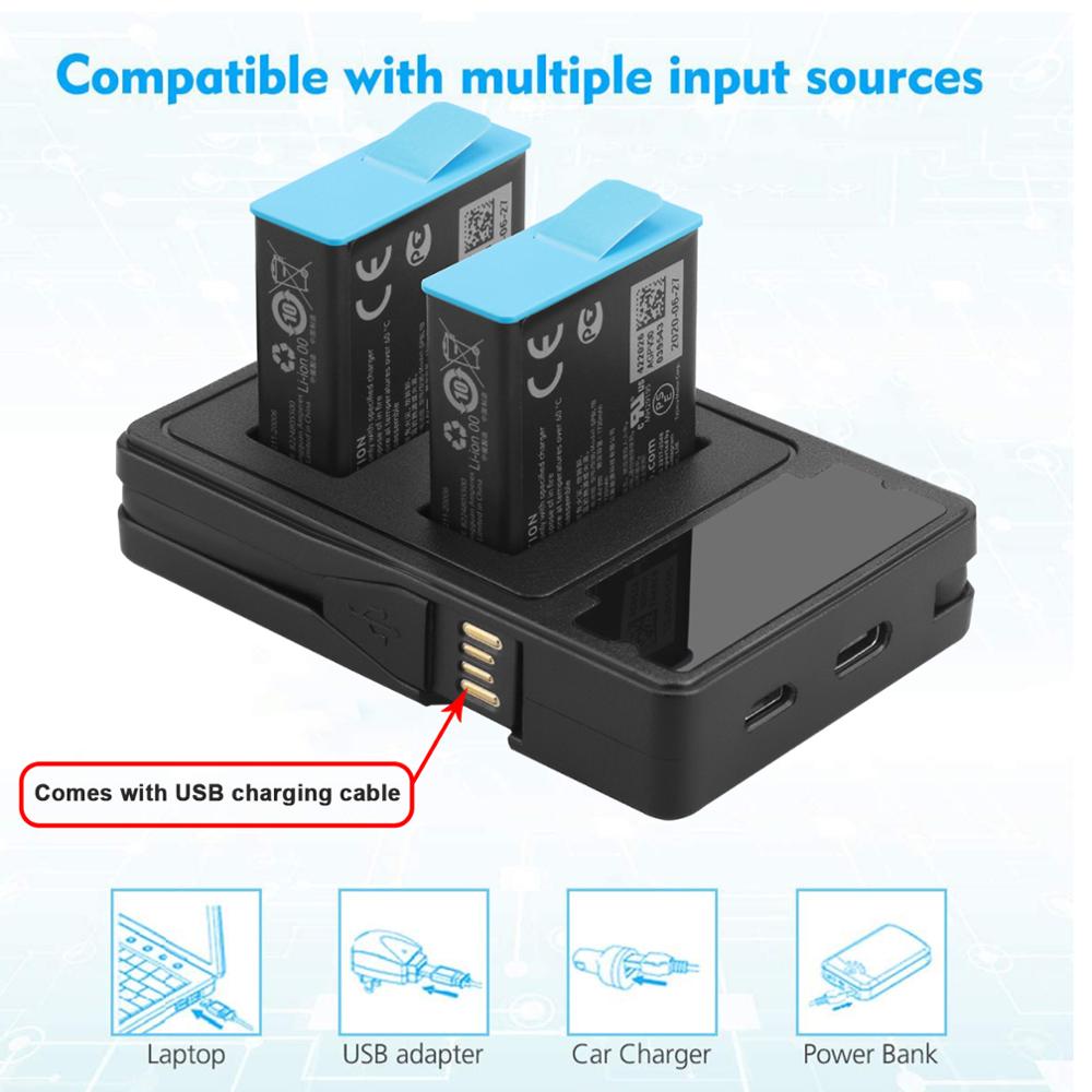 Originele Probty Voor Gopro Hero 9 Batterij 2 Slot Lader Kit Opbergdoos Oplader Voor Gopro Hero 9 Zwart Hero9